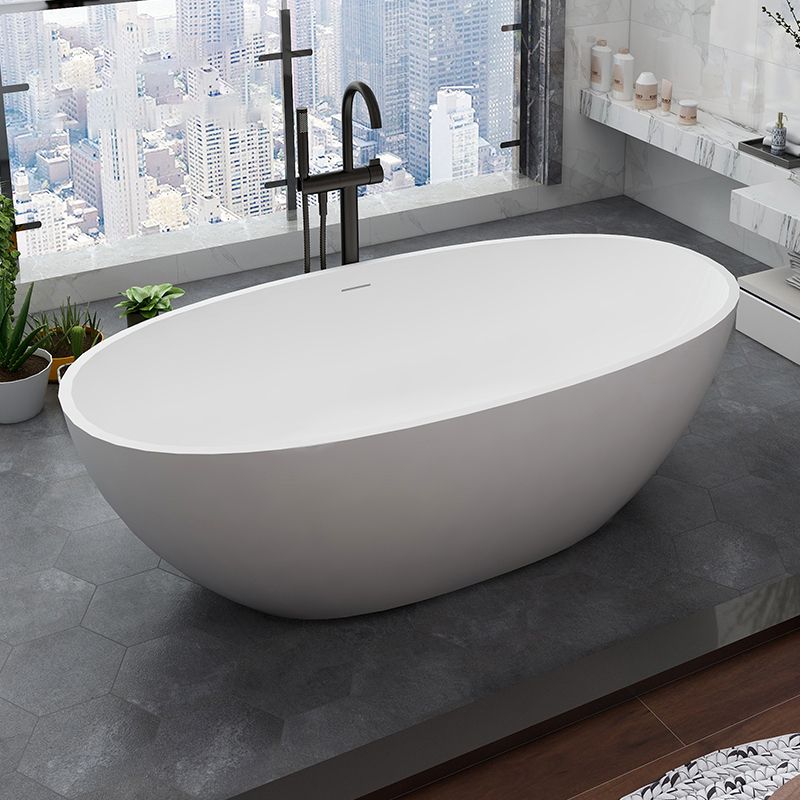 Modern Stone Ellipse Bathtub Freestand Soaking Bathtub with Drain Bath Tub