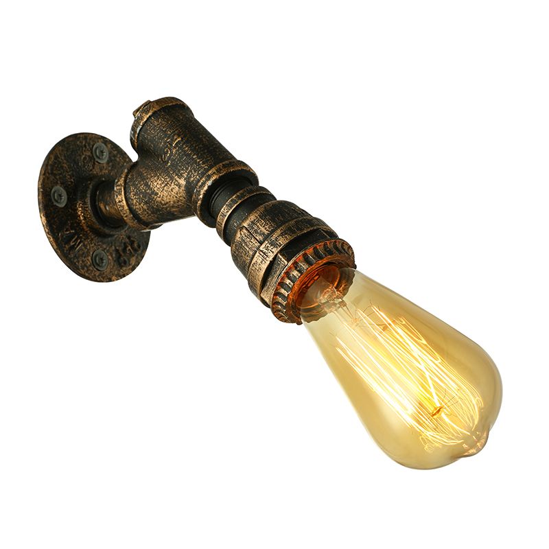 1 Light Wall Lighting Farmhouse Style Open Bulb Iron Mini Wall Mount Light with Water Pipe in Bronze