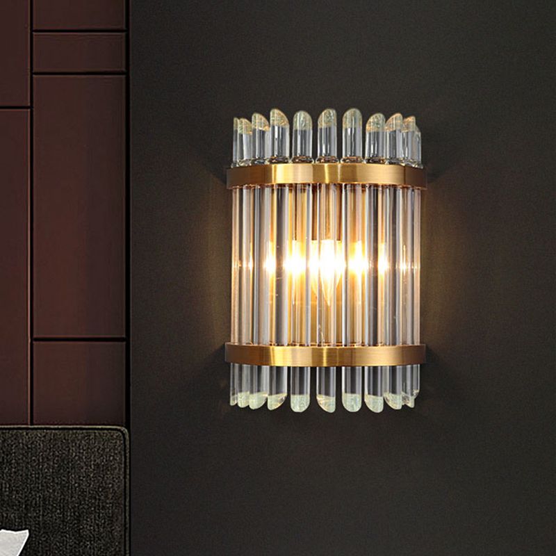 Modernist Half-Cylinder Wall Lighting Clear Crystal 1 Light Living Room Wall Mounted Lamp in Gold Finish