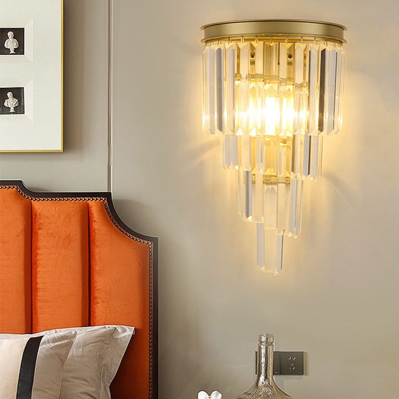 Luz de columna Luz de columna Modern Style Crystal 2 luces de pared Iluminación en oro y negro