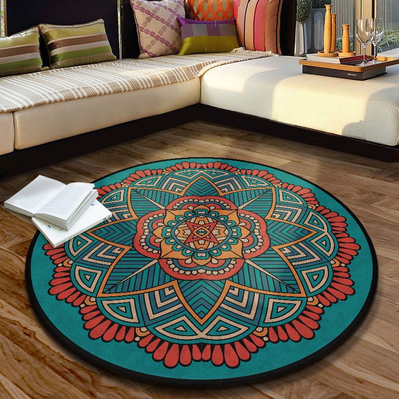 Multi Color Moroccan Rug Synthetics Blossom Patterned Carpet Anti-Slip Backing Stain Resistant Machine Washable Rug for Dining Room