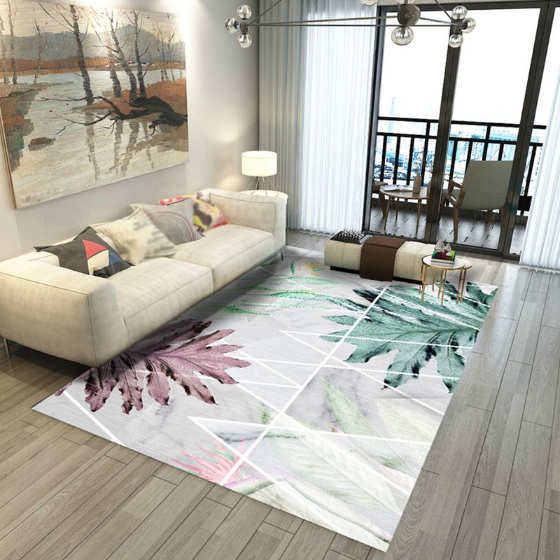 Decorative Leaves Pattern Rug Modern Simplicity Carpet Polyester Washable Carpet for Living Room