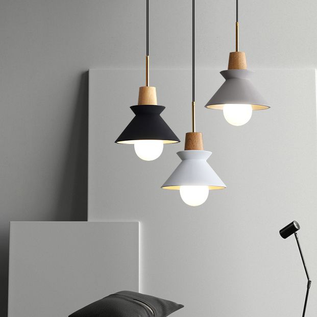 Resin Conical Drop Lamp Macaron 1 Bulb Solid Wood Pendant Light