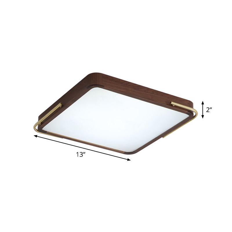 Plafonnier LED contemporain marron carré/rectangle avec abat-jour en bois, 13"/19"/27" de long