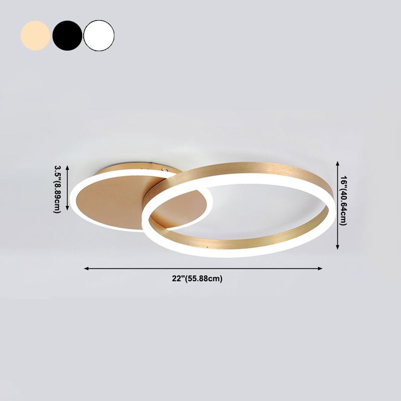Lámpara de techo LED con forma de anillo, montaje empotrado de 2 luces de aluminio moderno para dormitorio