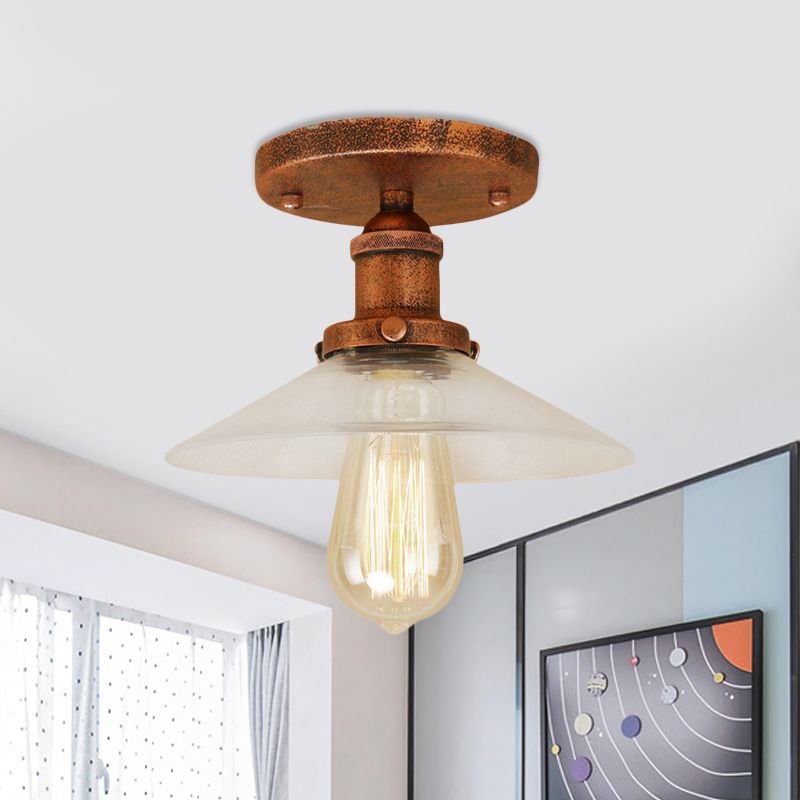Soucoupe en verre givré, éclairage semi-affleurant, luminaire de cuisine vintage à 1 ampoule, noir/laiton/cuivre