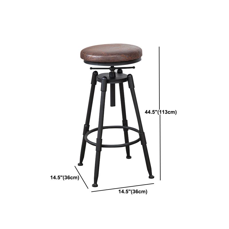 Industrial Metal Barstool Low Back Wood Footrest Adjustable Stool with Swivel