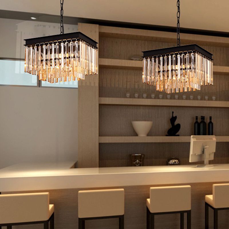 Pendentif cubique noir moderne 1 luminaire de cristal de cristal de coupe rectangulaire rectangulaire