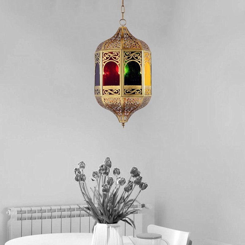 Lantern Metal Pendant Lighting Southeast Asia 1-Head Hallway Hanging Light Fixture in Brass