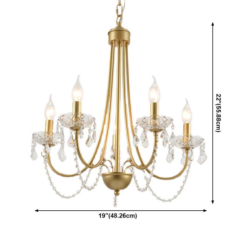 Candle Suspended Lighting Fixture American Style Multi-Head Hanging Pendant Lights with Crystal Bead