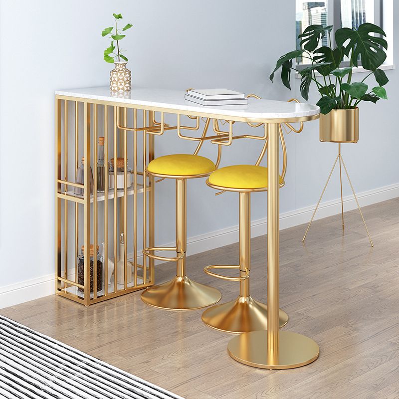 Glam Pub Height Dining Table Stone Top Pub Table with Gold Base