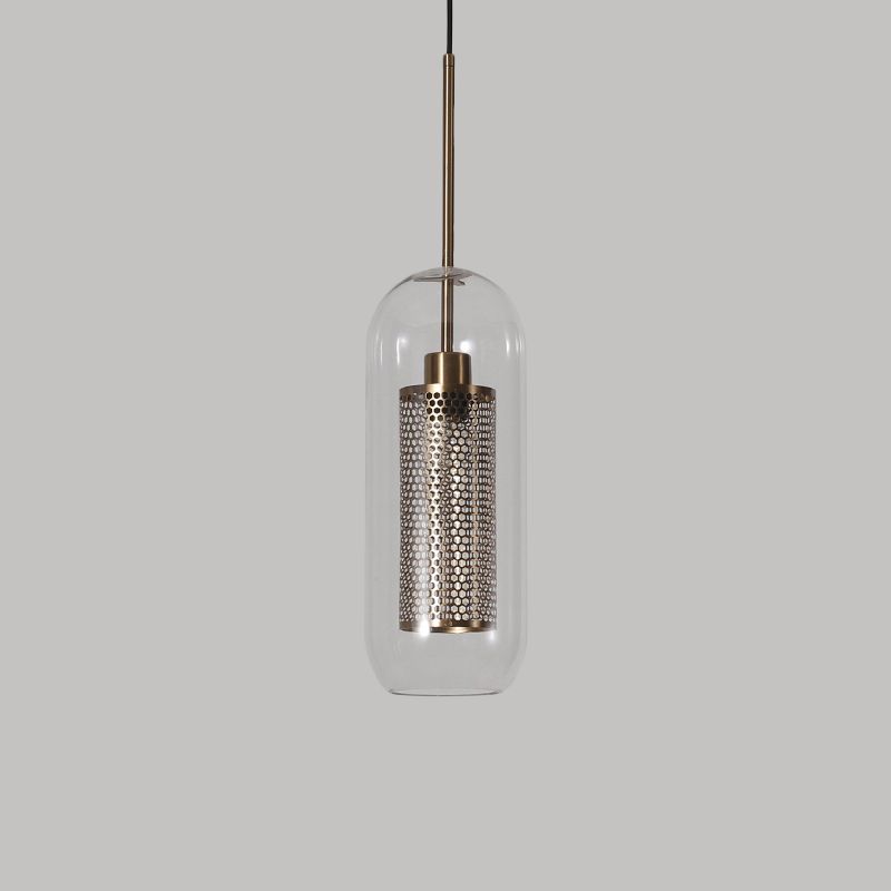 Capsule Shape Hanging Light 1 Light Modern Clear Glass Ceiling Lamp with Mesh Screen for Balcony