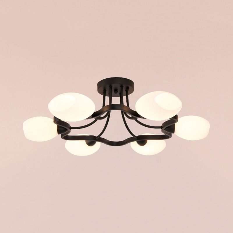 Lustre semi-encastré à 4/6 lumières en forme de fleur, rustique, boule d'opale noire, montage au plafond en verre
