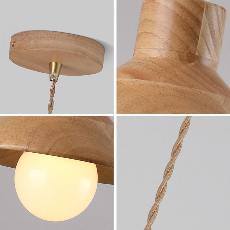Wood Cone Pendant Lamp Contemporary Style Hanging Light for Dining Room