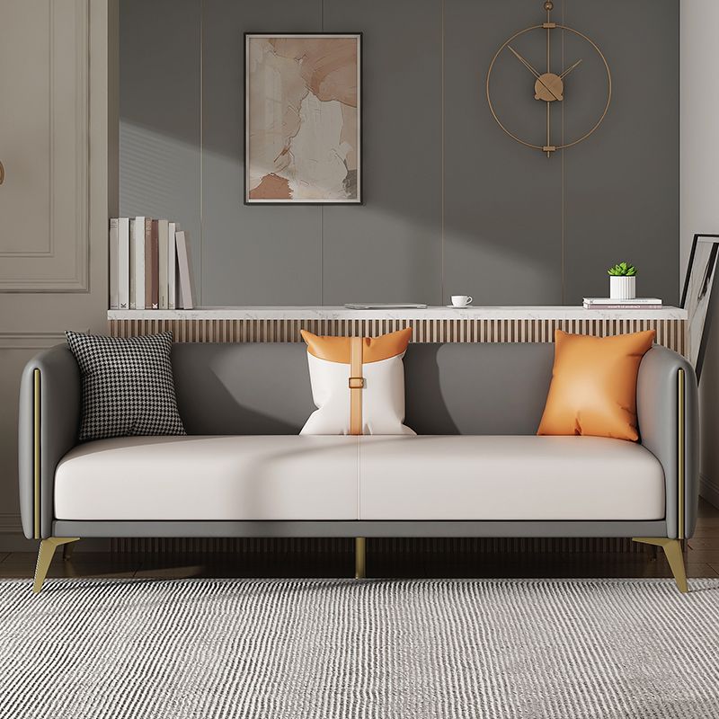 Wooden Square Arms Sofa Pillows Included Back Settee with Metal Legs