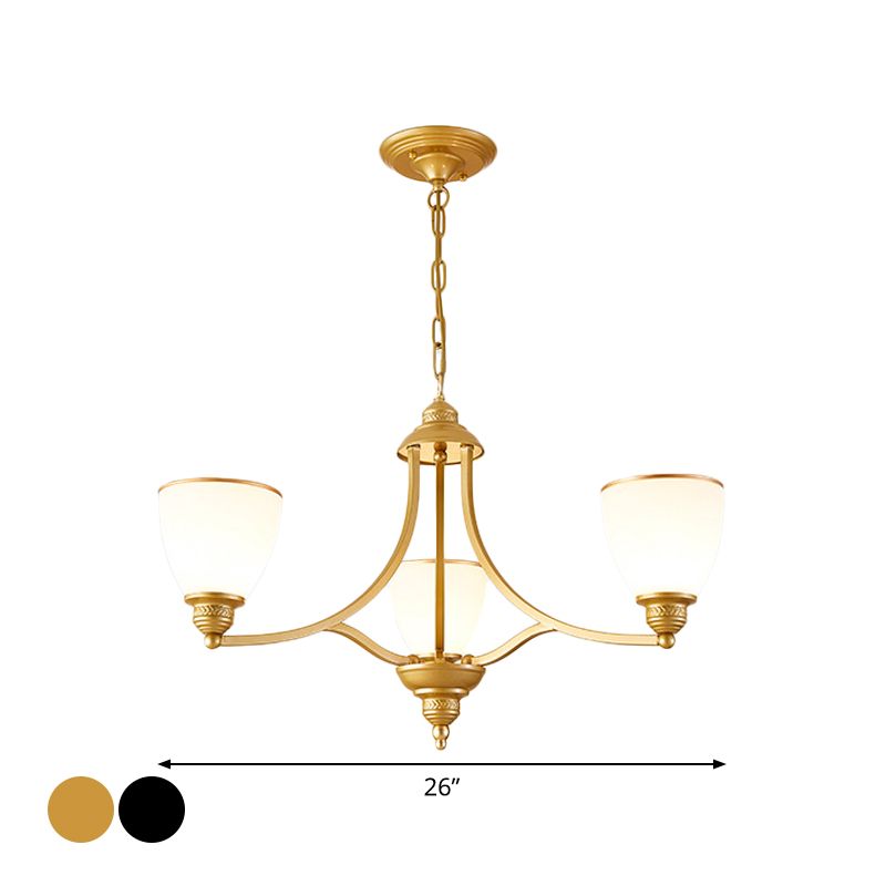3/6/8-Licht Melk glas Kroonluchter Classic Black/Gold Bell Eetkamer Suspensie Hanglamp