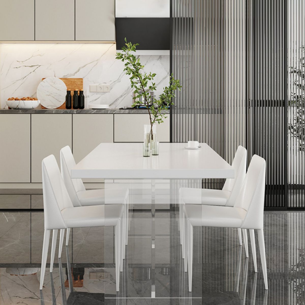 White Dining Table Set 1/3/4/5 Pcs Modern Dining Table with Chairs