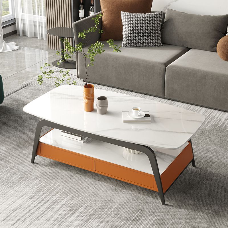 Glam Rectangle Cocktail Table Glass/Slate Top 4 Legs Coffee Table