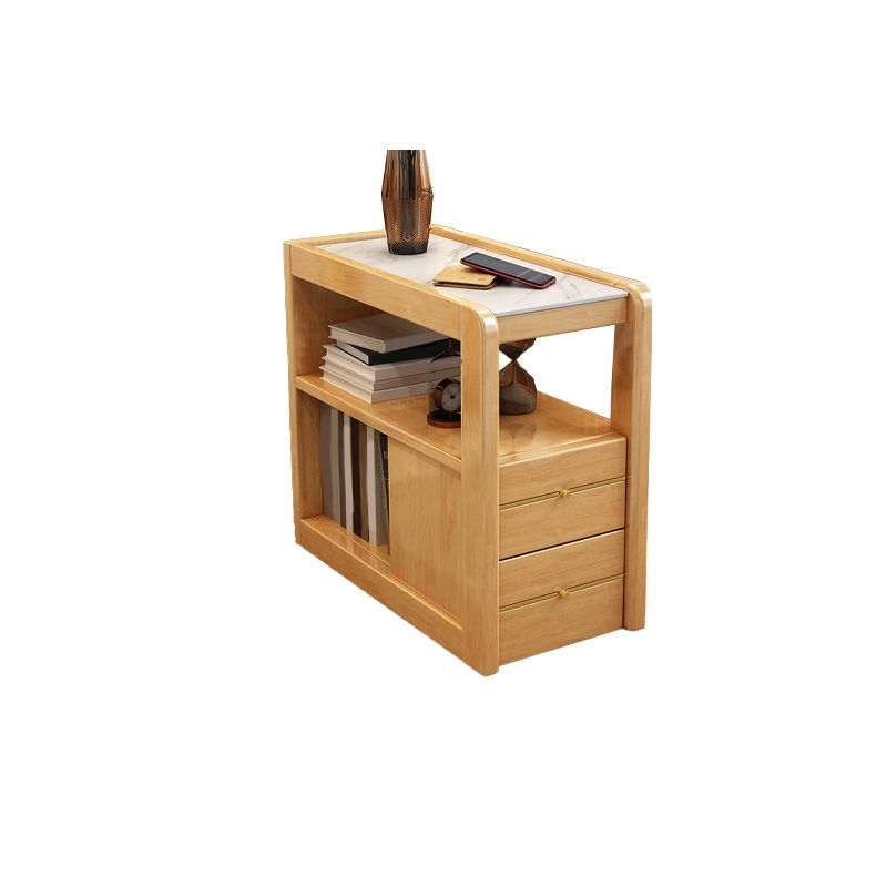 Living Room Side End Table Solid Wood with Storage Rectangular Corner Table