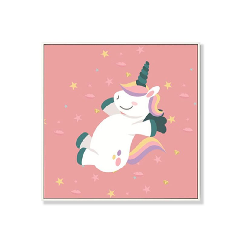 Pink Childrens Art Canvas Print Illustrated Sleeping Unicorn Wall Decor for Room