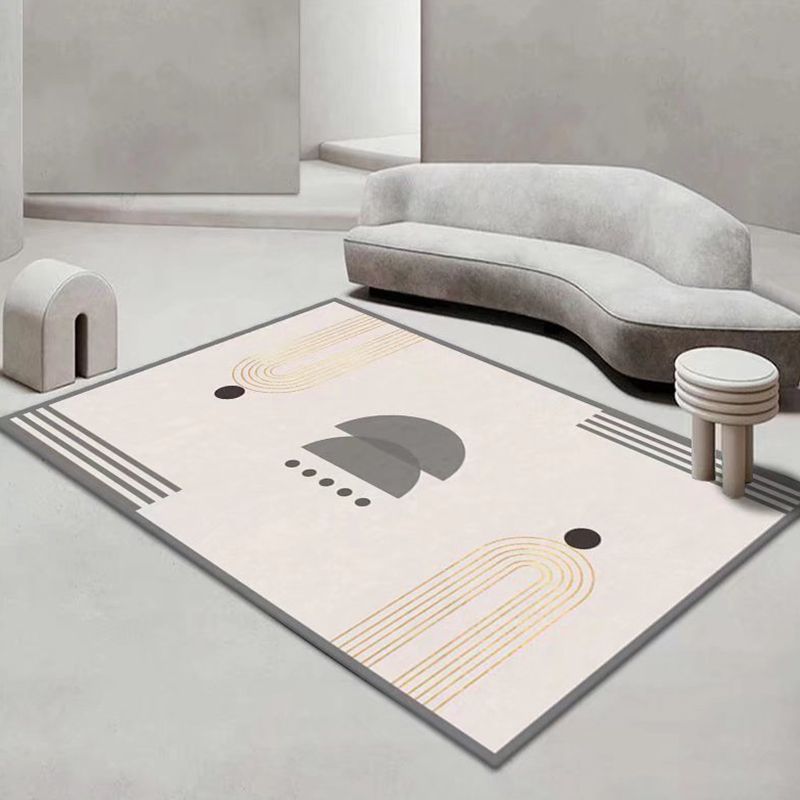 Dark Gray Modern Rug Polyester Abstract Pattern Rug Washable Rug for Drawing Room
