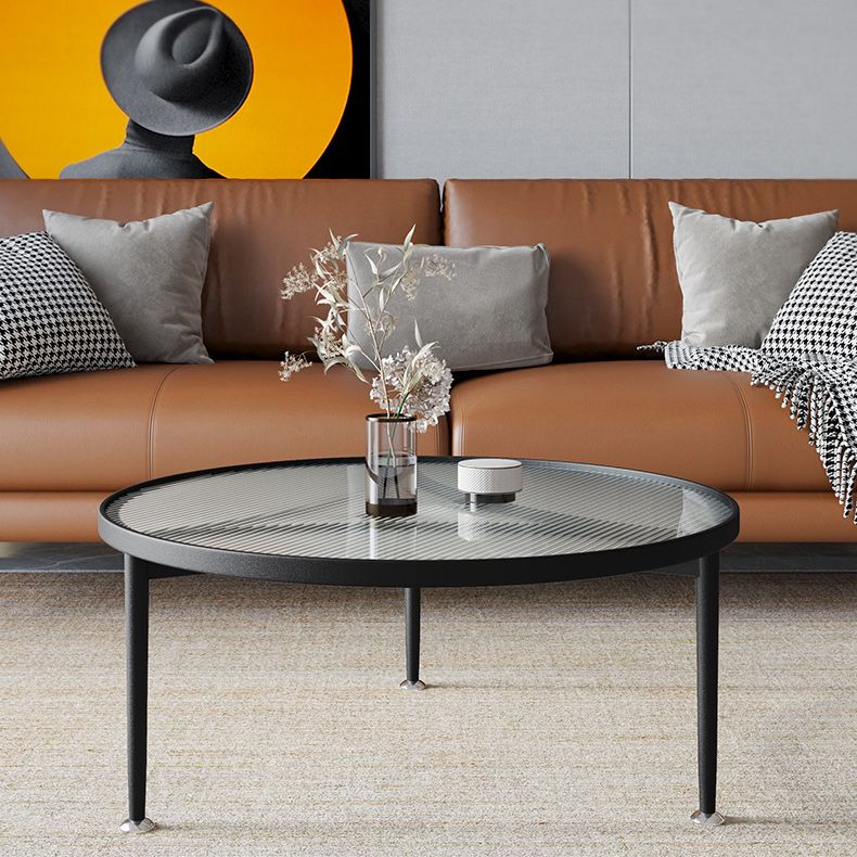 Round Metal 3 Legs Base Design Transparent Glass Table Coffee Table