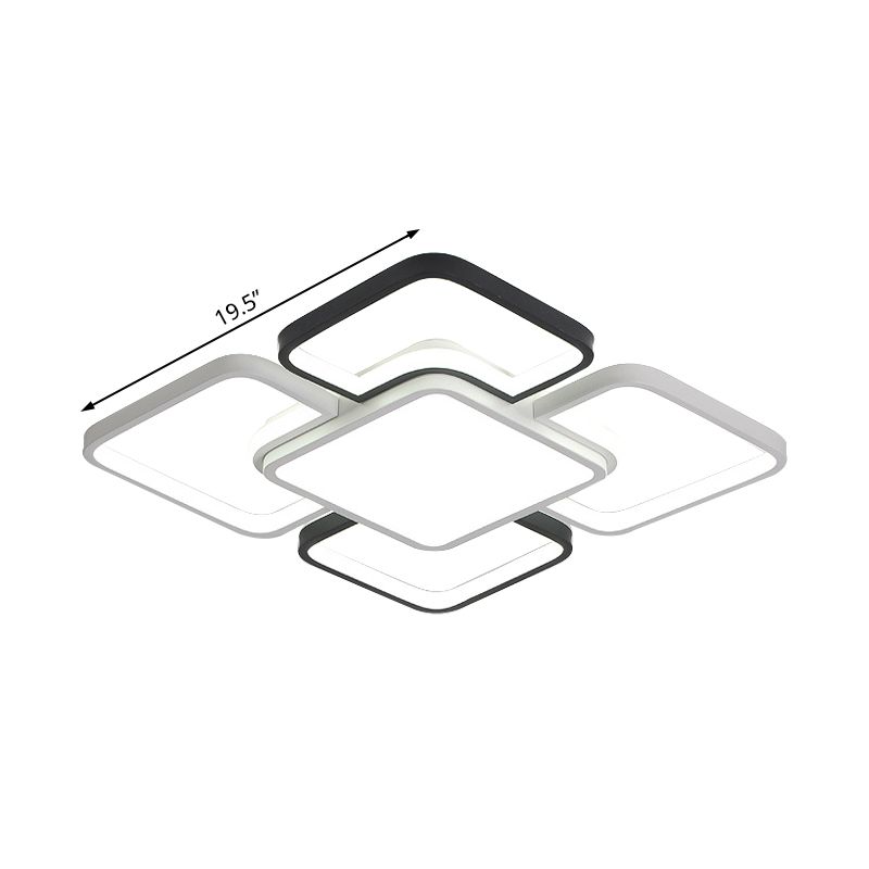 16"/19.5"/35.5" Wide Modern LED Ceiling Flush Mount Light Black and White Square/Rectangle Flush Lamp with Acrylic Shade in Warm/White Light