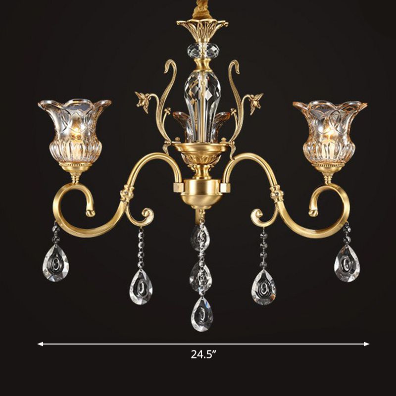 Bloem woonkamer hangende lamp retro helder kristallen glas messing kroonluchter verlichtingsarmatuur