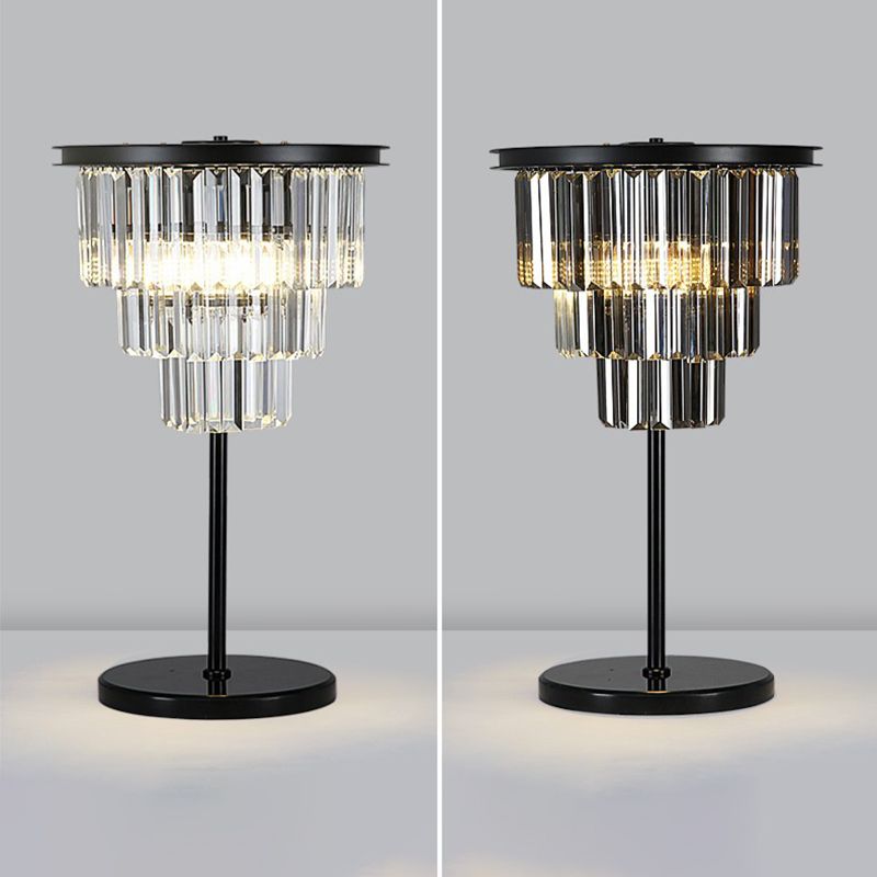 American Style Crystal Table Lamp Black 3 Lights Desk Lamp for Bedroom