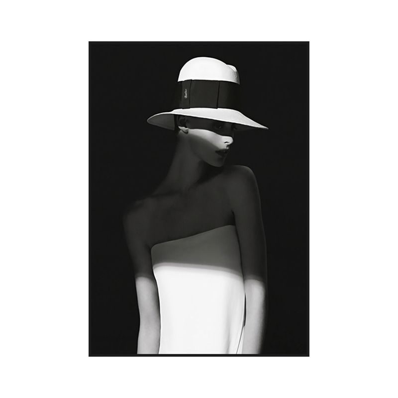 Black Lady with Hat Canvas Print Home Decor Victorian for Great Room Wall Art, Multiple Size Options