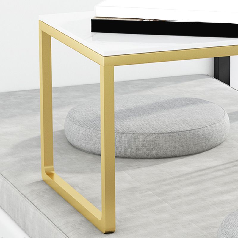 Geometric Stone Top Coffee Cocktail Table in White/Grey - 11.81" H