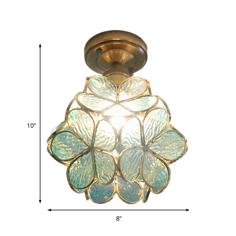 1 Light Pink/Blue/Green/Clear Floral Ceiling Light Fixture Retro Style Stained Glass Flushmount Light for Hallway