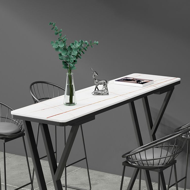 Industrial 1/5 Pieces Bar Table Set Rectangle Stone Counter Table with High Stools