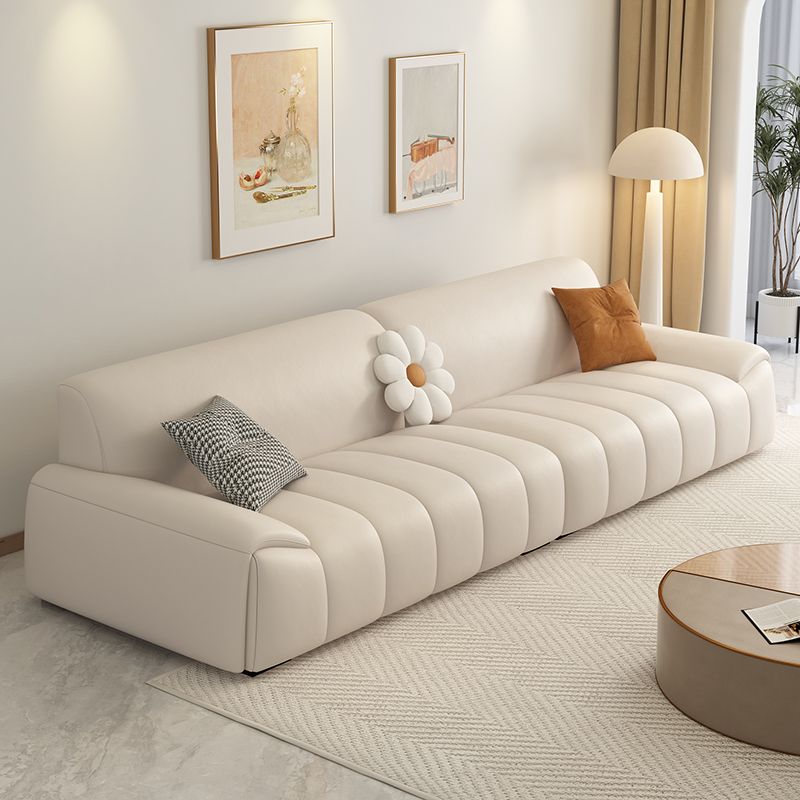 Genuine Leather Cream Sofa Modern 30.7" H Pillow Top Arm Sofa