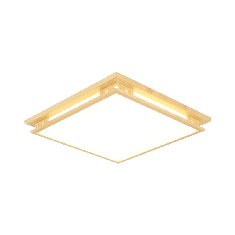 Modernity LED Ceiling Light Fixture Acrylic Shade Wood Squared Flush Mount Lamp in Warm/White Light, 18"/21.5" Wide
