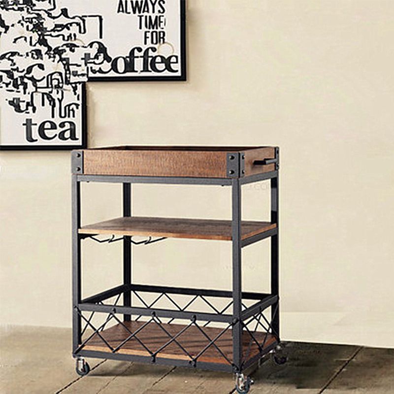 31.50" High Rolling Traditional Kitchen Trolley Wooden Kitchen Trolley for Dining Room