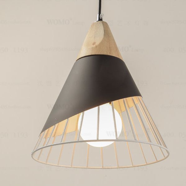 Modernism Cone Pendant Light 1 Light Aluminum and Wood Pendant Ceiling Light in Black/Blue for Dining Table