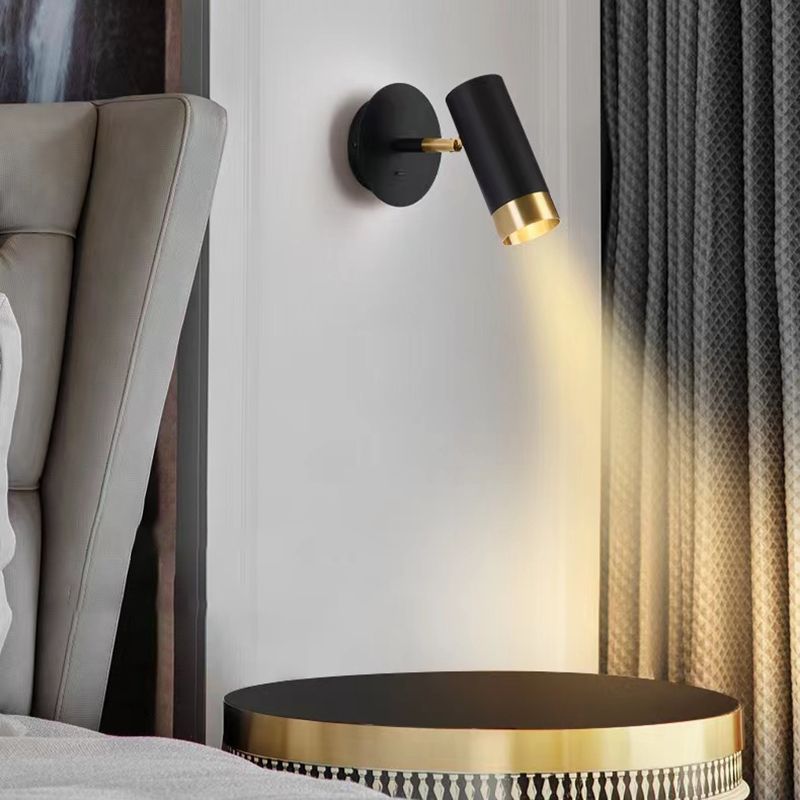 Nordic Style Iron Wall Light Cylinder Shape Rotatable Wall Lamp for Bedroom