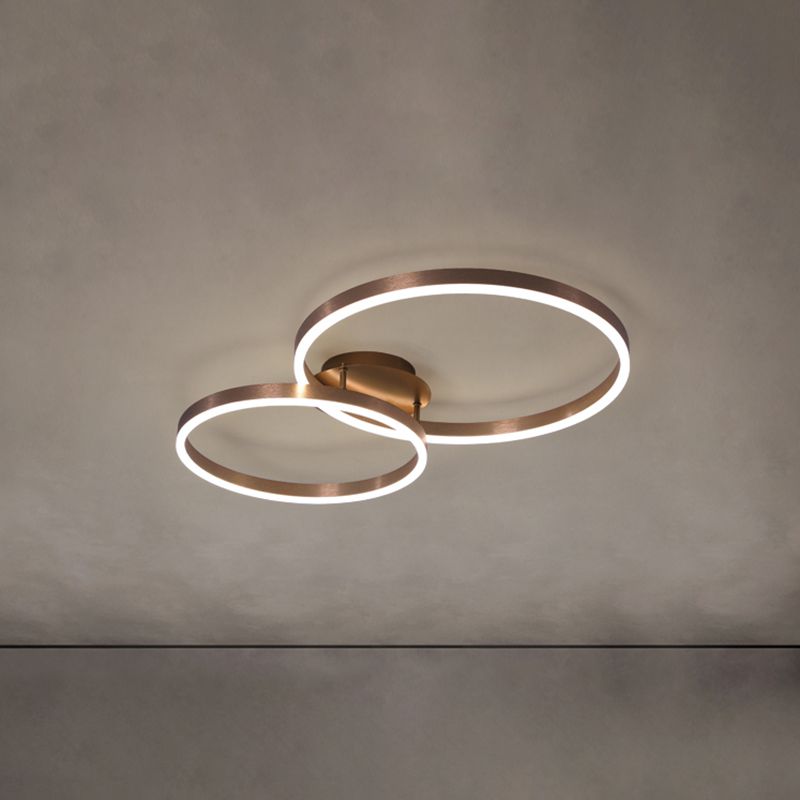 Contemporary Circular Flush Light Fixture Metal Flush Mount Lights in Brown