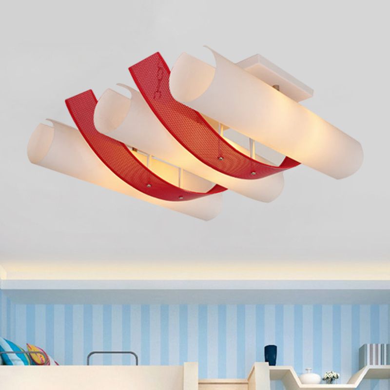 Red-White Cylinder Ceiling Light Simplicity 3-Head Acrylic Ultra Thin Flush Mount Fixture