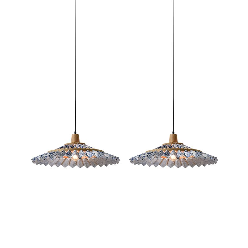 Umbrella Shaped Suspension Lamp Bamboo 1-Light Tea Room Hanging Light Fixture