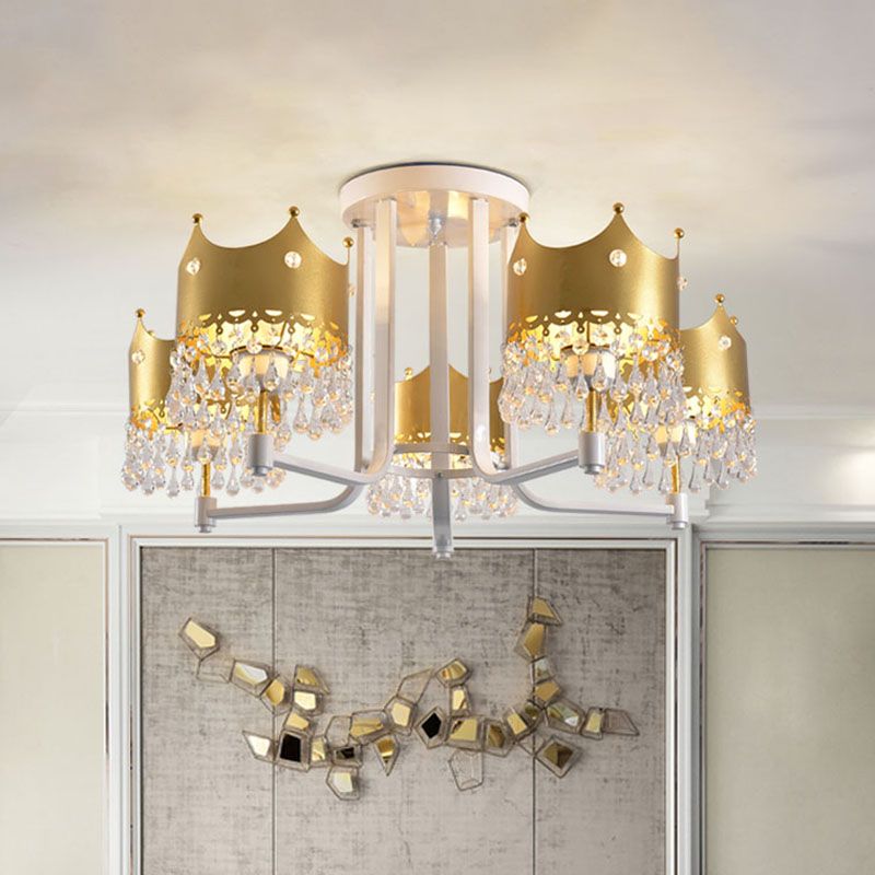 Crystal Crown Ceiling Lamp Modern 5 Bulbs Gold Chandelier Pendant Light for Living Room