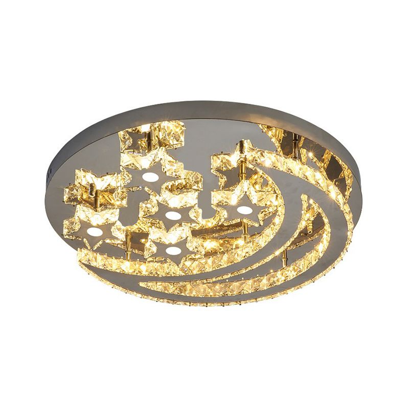 Halbmond und Sternform Flush Lampe moderne klare Kristall Edelstahl Semi -Flush -Deckenleuchte für Schlafzimmer