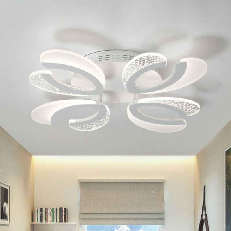 V-Shaped LED Semi Flush Modern Acrylic White Flush Ceiling Light Fixture for Living Room