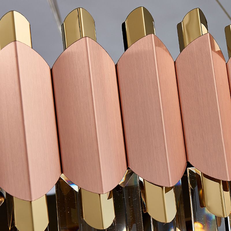 Modernismo a sospensione a caduta di cristallo a strati 8/12 luci rosa e oro.