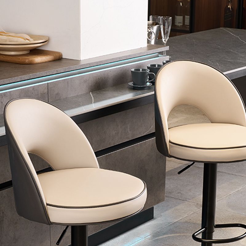 Swivel Adjustable Height Bar Stools Glam Style Faux Leather Bar Stool with Black Base