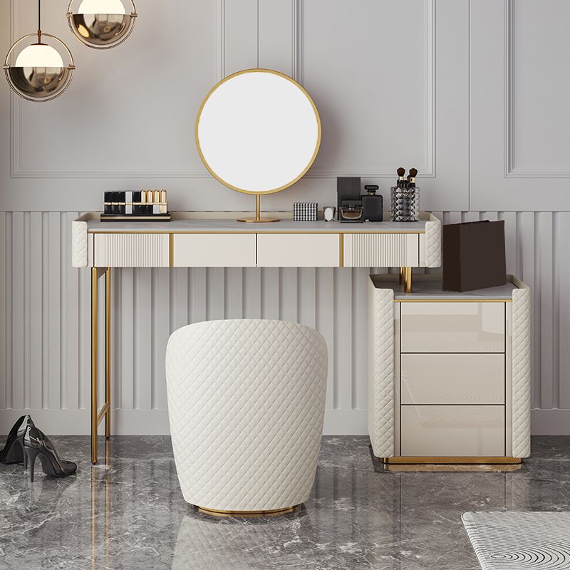 Metal Luxurious Dressing Table in Beige 5 Wood Storage Drawers Vanity