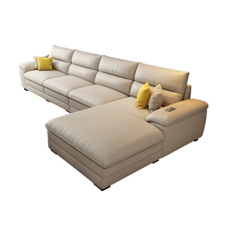 Contemporary Genuine Leather Sectional Pillow Top Arm Sectional in Beige