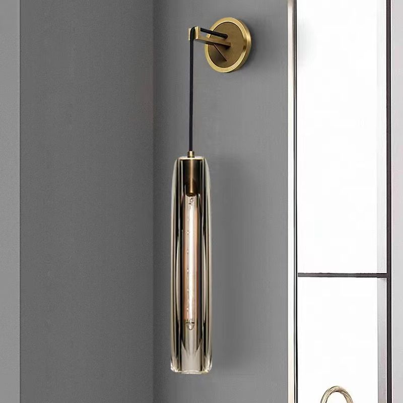 Modern Metal Wall Lighting Fixtures Cylinder Shape Wall Light with Crystal Shade