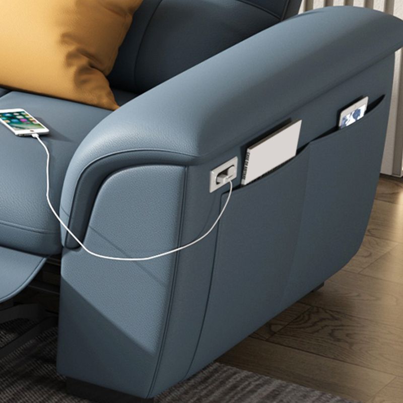 Stainless Steel Blue Genuine Leather Living Room Flared Arm Sofa